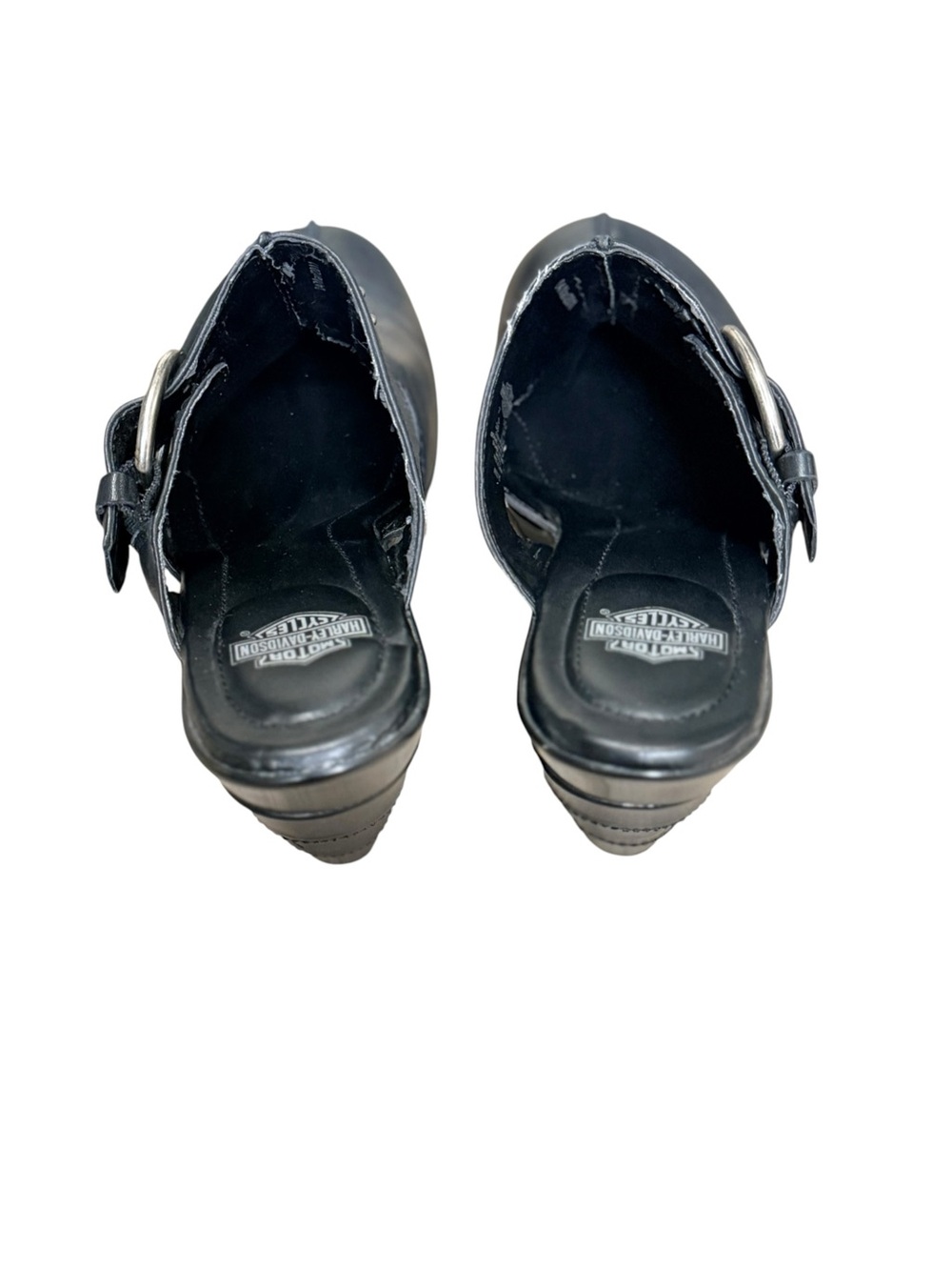 Harley-Davidson Leather Wedge Mule Clogs Black Studded Buckle Women’s 7 - Picture 6 of 13